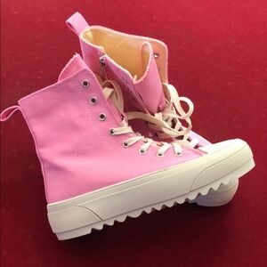 Pastel Pink Lace Up Boots with Thick Sole and Rugged Traction